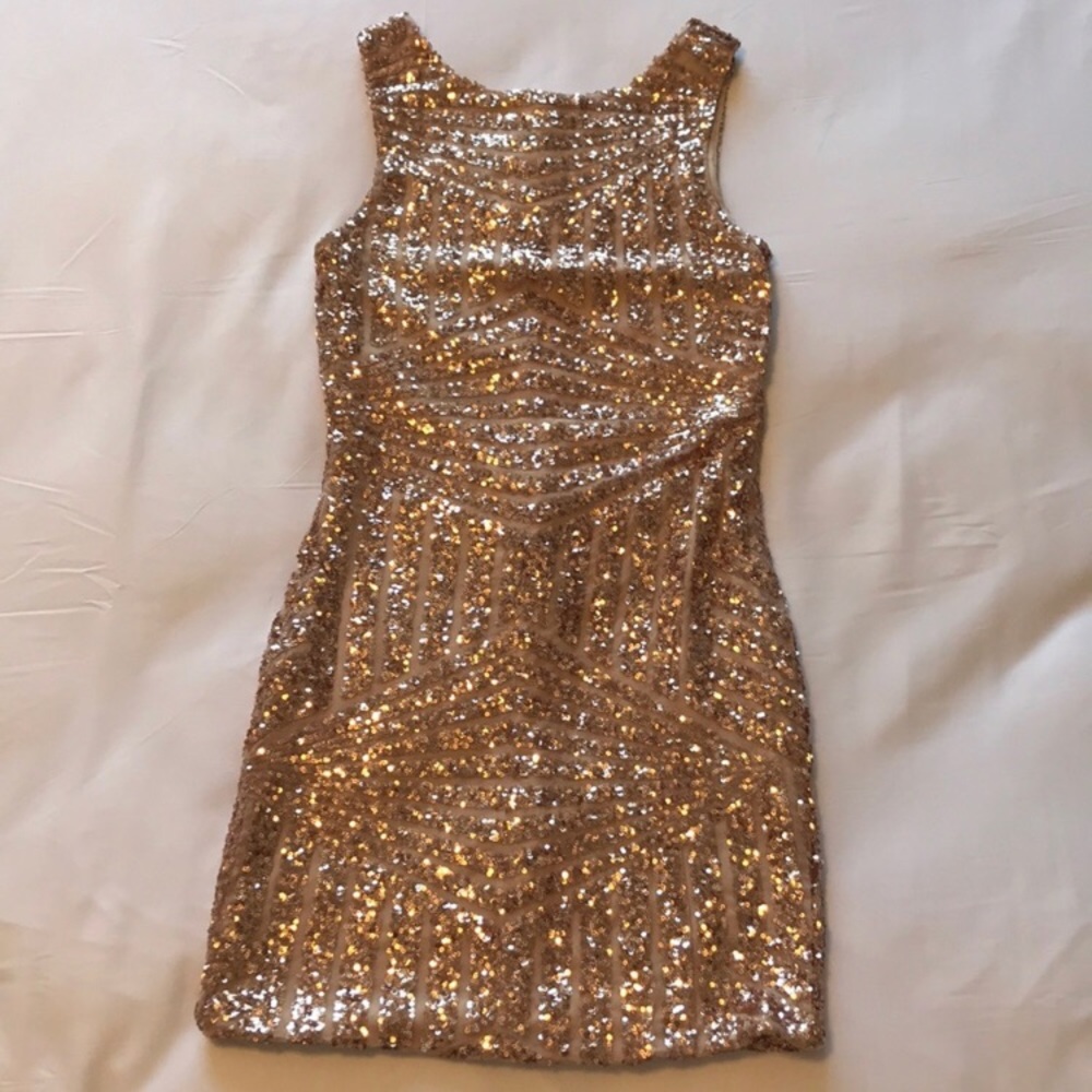 Rose gold body con dress